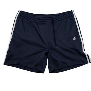Adidas Mens Athletic Shorts Navy Blue Three Stripe Drawstring Gym Waist 38 inch‎